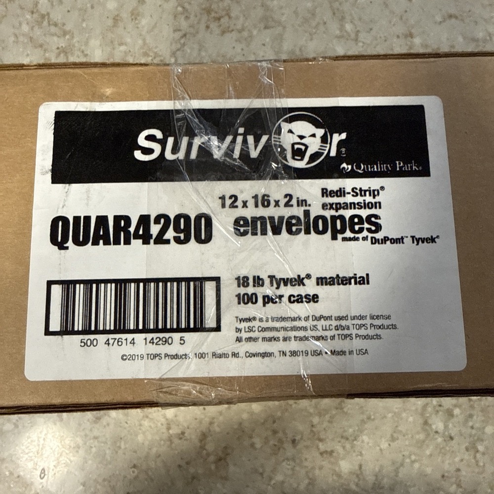 Survivor Tyvek Expansion Mailer 12 x 16 x 2 White 18lb 100 Per Case